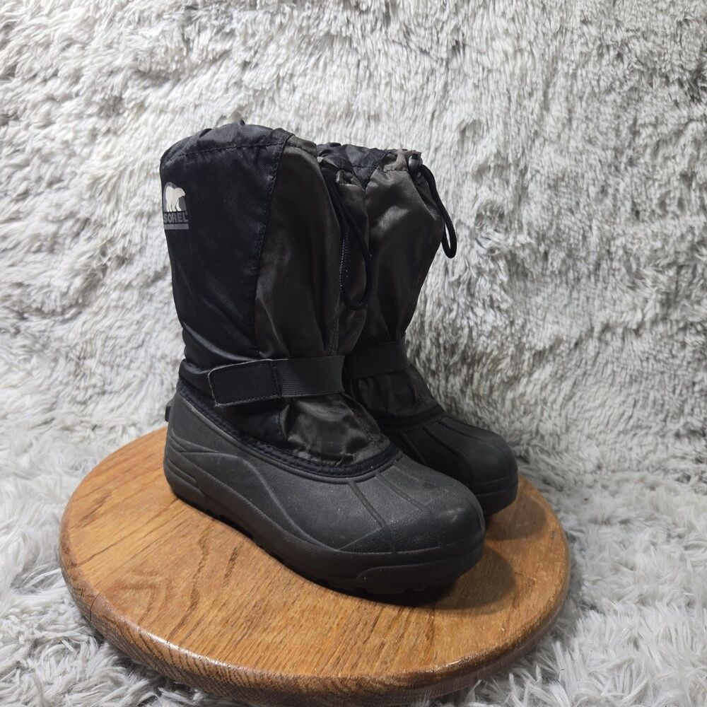 Sorel Snow Otter Boots Youth Kids Size 4 Black/Grey Elastic Pull Outdoor Boots